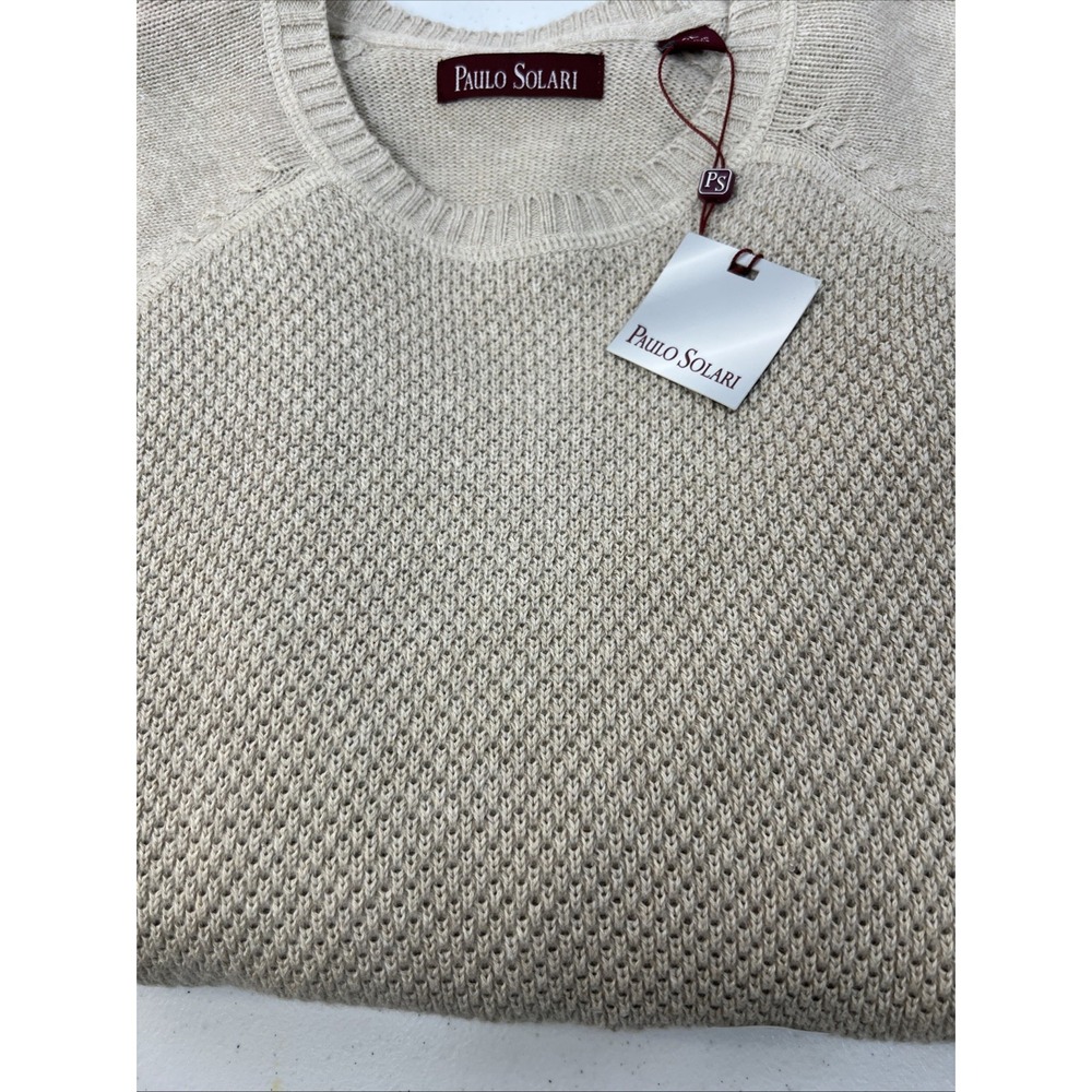 NWT Paulo Solari Tan Textured Crew Neck 100% Cotton Sweater Mens Size‎ XL